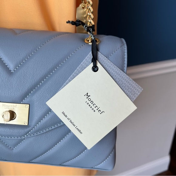 NWT Moncrief of London Cathryn Elegant Blue Quilted Shoulder Bag - Picture 9 of 13